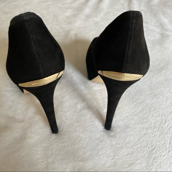 Michael Kors Milan Platform, Peep Toe, Black Suede High Heels - Picture 3 of 9